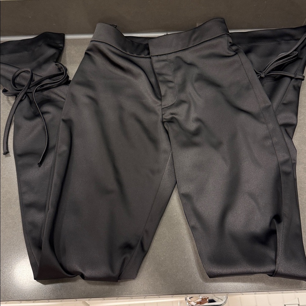 ZARA NWT Black Satin Effect Tie Pant Size S